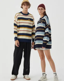 Striped Sweaters|Sweaters*Boogzel Clothing Croissant Embridery Striped Pullover