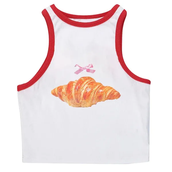 Y2K Tops|Crop Tops*Boogzel Clothing Croissant Print Ringer Top White/red