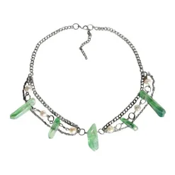 Necklaces & Chokers*Boogzel Clothing Crystal Aesthetic Layered Necklace Silver/green