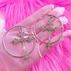 Earrings*Boogzel Clothing Crystal Cross Hoop Earrings