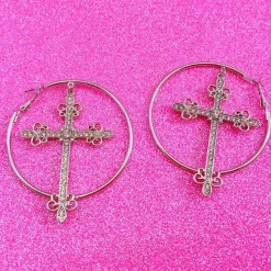 Earrings*Boogzel Clothing Crystal Cross Hoop Earrings