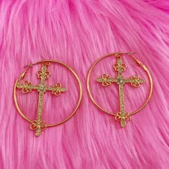 Earrings*Boogzel Clothing Crystal Cross Hoop Earrings