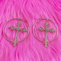 Earrings*Boogzel Clothing Crystal Cross Hoop Earrings