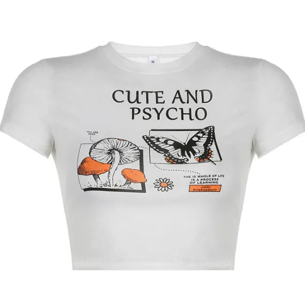 Aesthetic T-Shirts & Graphic Tees*Boogzel Clothing Cute and Psycho Crop Top White