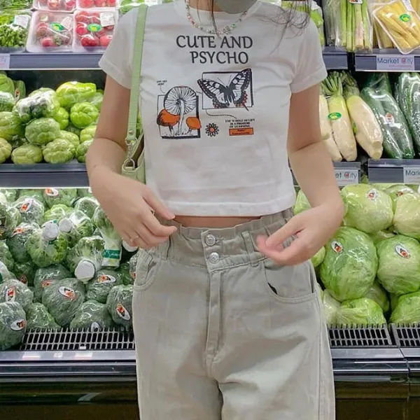 Aesthetic T-Shirts & Graphic Tees*Boogzel Clothing Cute and Psycho Crop Top White