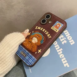 Iphone Cases*Boogzel Clothing Cute Bear Embroidery iPhone Case Brown
