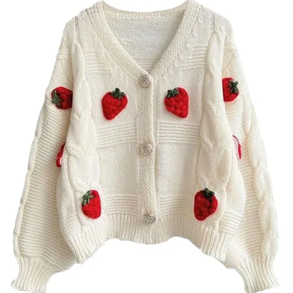 Knit Cardigans*Boogzel Clothing 3D Strawberry Pattern Cardigan
