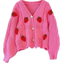 Knit Cardigans*Boogzel Clothing 3D Strawberry Pattern Cardigan