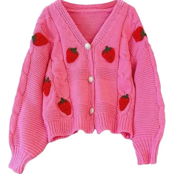 Knit Cardigans*Boogzel Clothing 3D Strawberry Pattern Cardigan