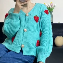 Knit Cardigans*Boogzel Clothing 3D Strawberry Pattern Cardigan