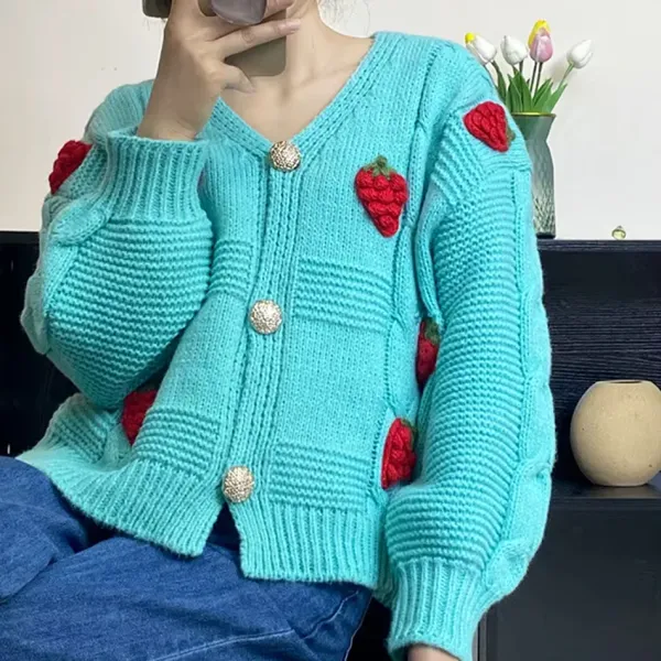 Knit Cardigans*Boogzel Clothing 3D Strawberry Pattern Cardigan