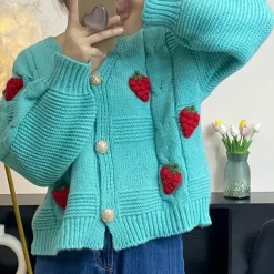 Knit Cardigans*Boogzel Clothing 3D Strawberry Pattern Cardigan