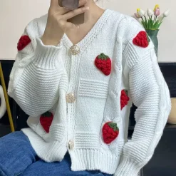 Knit Cardigans*Boogzel Clothing 3D Strawberry Pattern Cardigan