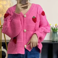 Knit Cardigans*Boogzel Clothing 3D Strawberry Pattern Cardigan