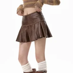 Skirts*Boogzel Clothing Danger Zone Pleated Skirt Brown