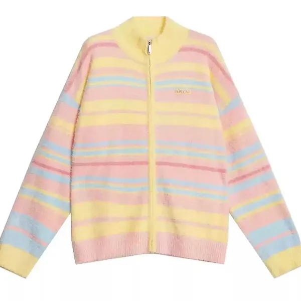 Sweaters*Boogzel Clothing Danish Pastel Striped Zip-Up Jumper Multi