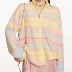 Sweaters*Boogzel Clothing Danish Pastel Striped Zip-Up Jumper Multi