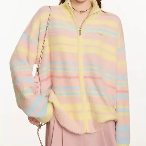 Sweaters*Boogzel Clothing Danish Pastel Striped Zip-Up Jumper Multi