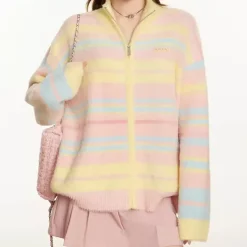 Sweaters*Boogzel Clothing Danish Pastel Striped Zip-Up Jumper Multi