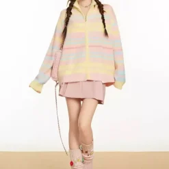 Sweaters*Boogzel Clothing Danish Pastel Striped Zip-Up Jumper Multi