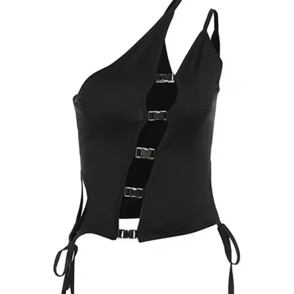 Y2K Tops*Boogzel Clothing Dark Enigma Asymmetrical Split Top Black