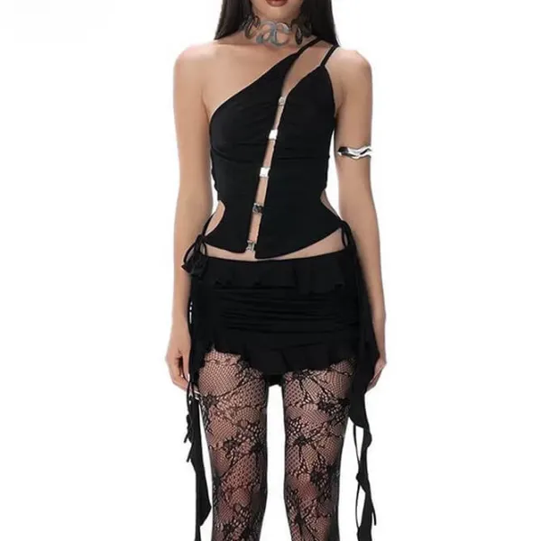 Y2K Tops*Boogzel Clothing Dark Enigma Asymmetrical Split Top Black