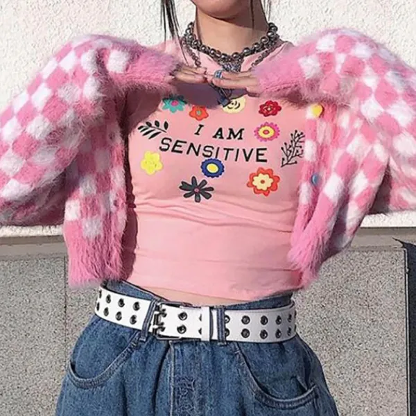 Knit Cardigans*Boogzel Clothing Daydream Checkered Cardigan Pink