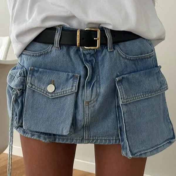 Skirts*Boogzel Clothing Denim Cargo Mini Skirt Blue