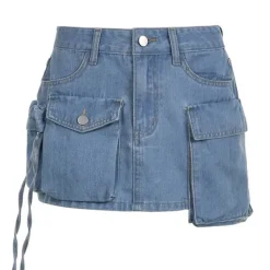 Skirts*Boogzel Clothing Denim Cargo Mini Skirt Blue