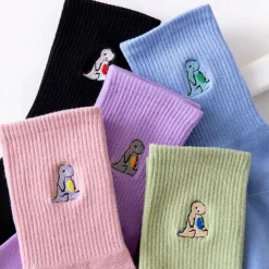 Socks*Boogzel Clothing Dino Embroidery Pastel Socks