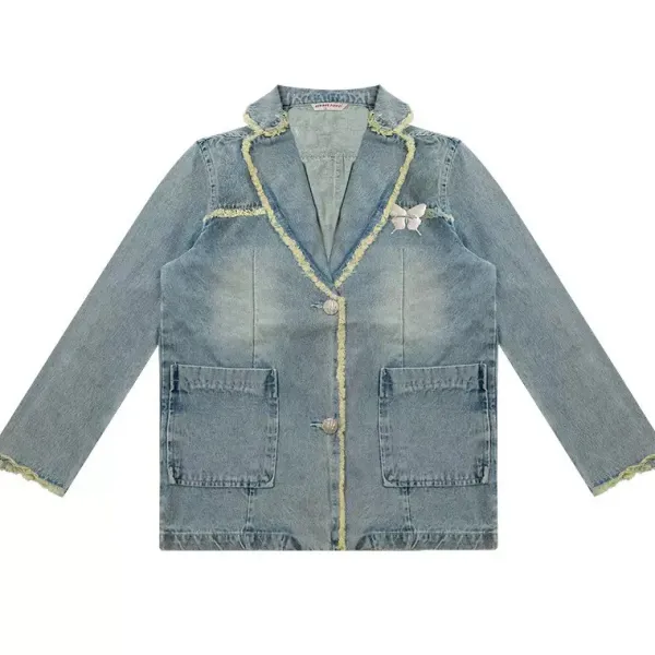 Coats & Jackets*Boogzel Clothing Distressed Denim Blazer in Blue