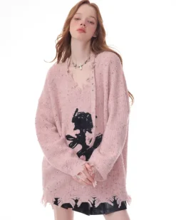 Sweaters*Boogzel Clothing Distressed Rose Print Sweater