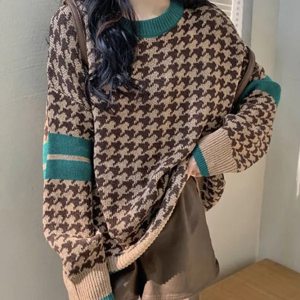 Sweaters*Boogzel Clothing Dogtooth Check Grandma Sweater