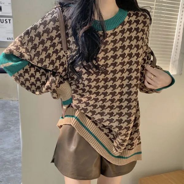 Sweaters*Boogzel Clothing Dogtooth Check Grandma Sweater