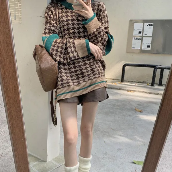 Sweaters*Boogzel Clothing Dogtooth Check Grandma Sweater
