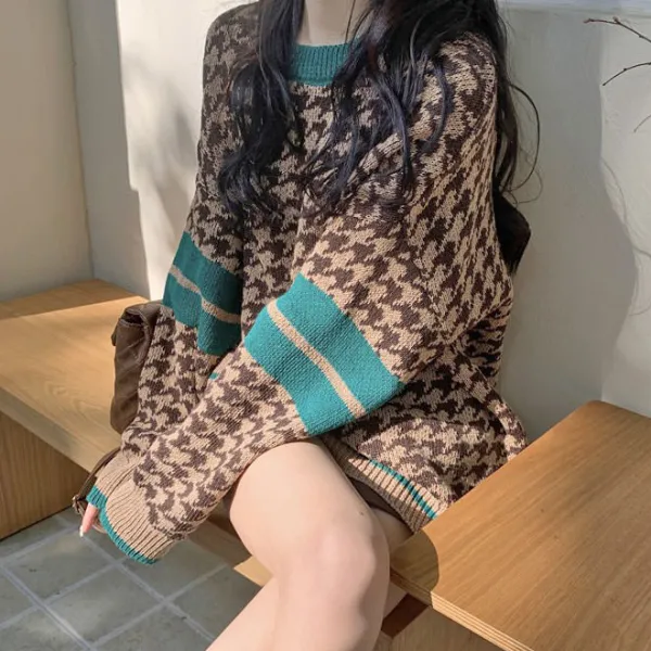 Sweaters*Boogzel Clothing Dogtooth Check Grandma Sweater