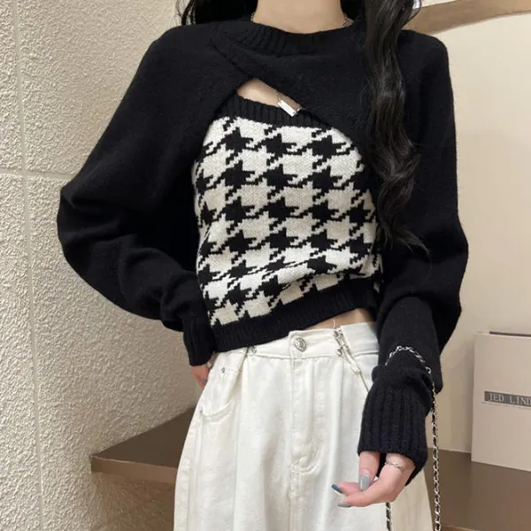 Sweaters*Boogzel Clothing Dogtooth Check Top & Sweater Co-Ord