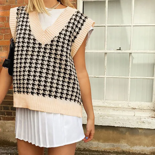 Knit Vests*Boogzel Clothing Dogtooth Check Vest