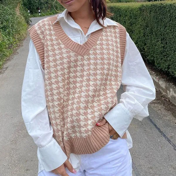 Knit Vests*Boogzel Clothing Dogtooth Check Vest