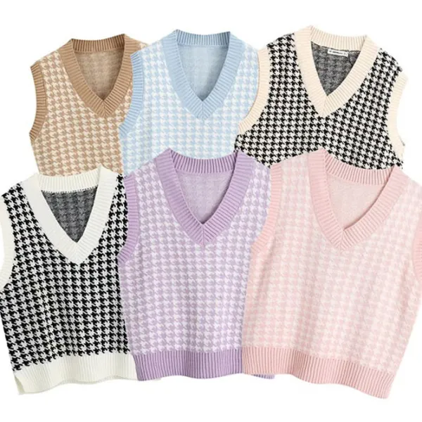 Knit Vests*Boogzel Clothing Dogtooth Check Vest