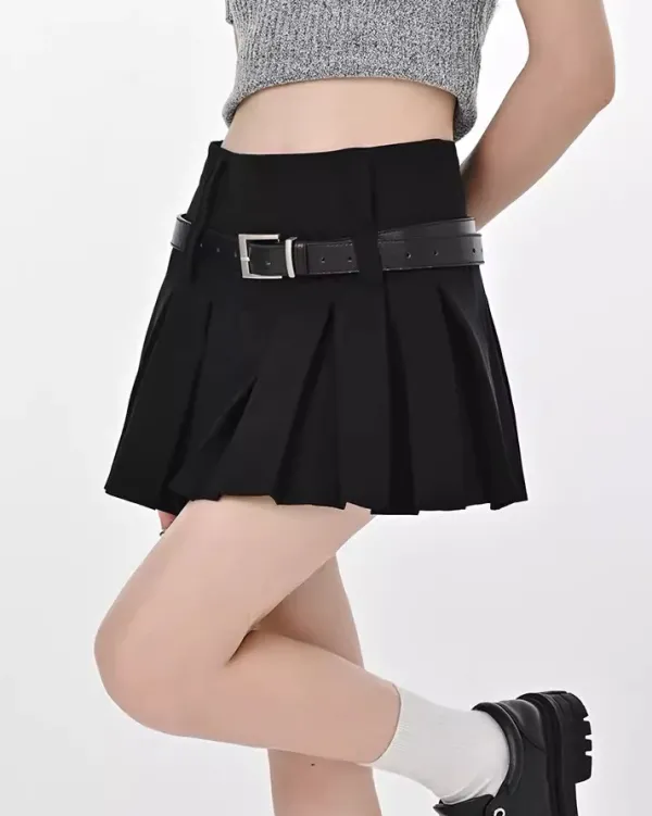 Belts & Chains|Skirts*Boogzel Clothing Double Belt Pleated Mini Skirt
