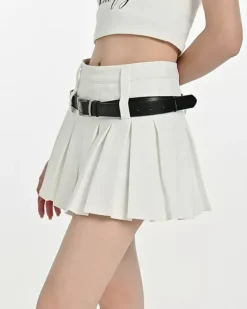 Belts & Chains|Skirts*Boogzel Clothing Double Belt Pleated Mini Skirt