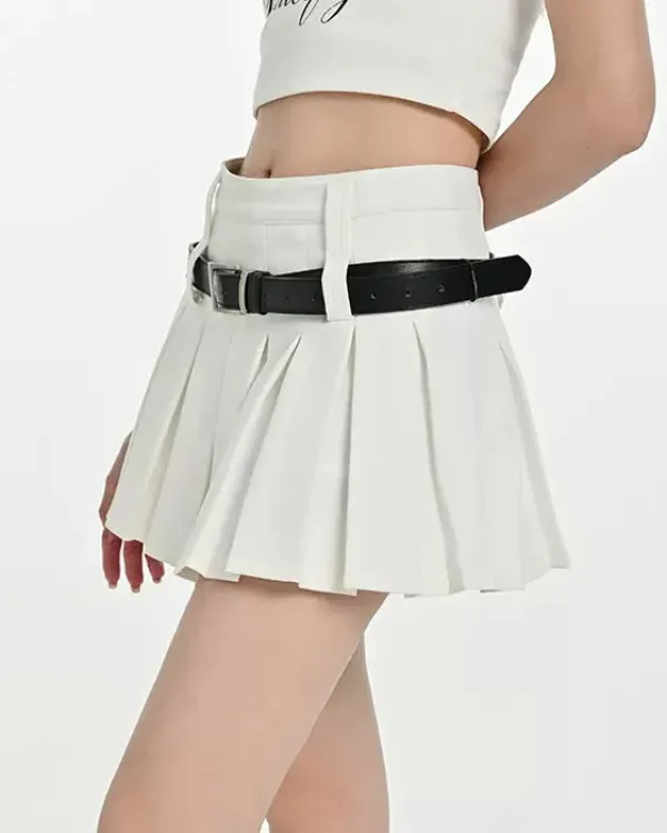 Belts & Chains|Skirts*Boogzel Clothing Double Belt Pleated Mini Skirt