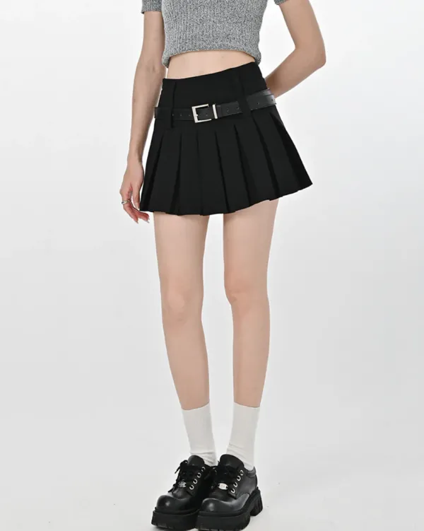 Belts & Chains|Skirts*Boogzel Clothing Double Belt Pleated Mini Skirt
