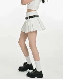 Belts & Chains|Skirts*Boogzel Clothing Double Belt Pleated Mini Skirt