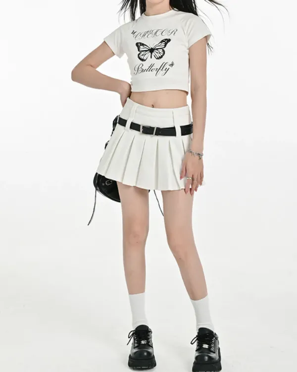 Belts & Chains|Skirts*Boogzel Clothing Double Belt Pleated Mini Skirt