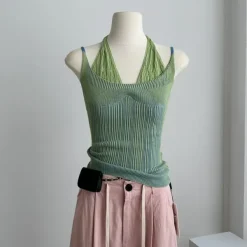 Y2K Tops*Boogzel Clothing Double Layered Y2K Knit Halter Top