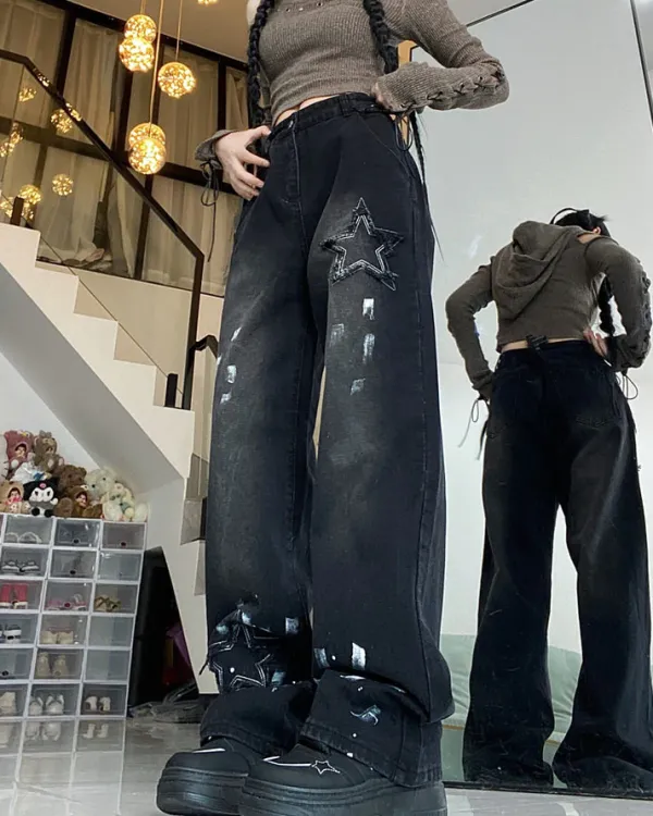 Jeans*Boogzel Clothing Downtown Girl Star Jeans Black