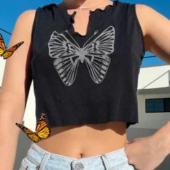 Crop Tops*Boogzel Clothing Downtown Girl Butterfly Crop Tee Black