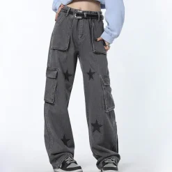 Jeans*Boogzel Clothing Downtown Girl Star Baggy Jeans Grey